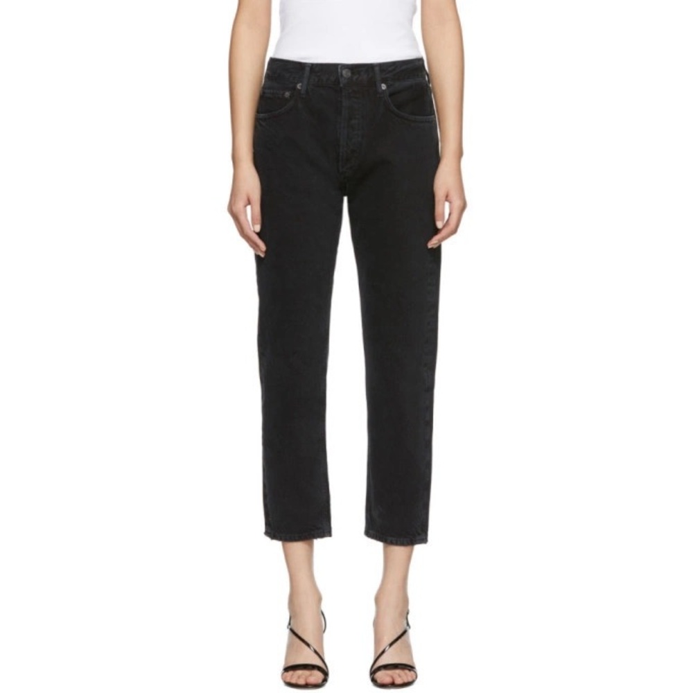 AGOLDE Parker Easy Straight Leg Cropped Jeans in Caliber Black. Size 26